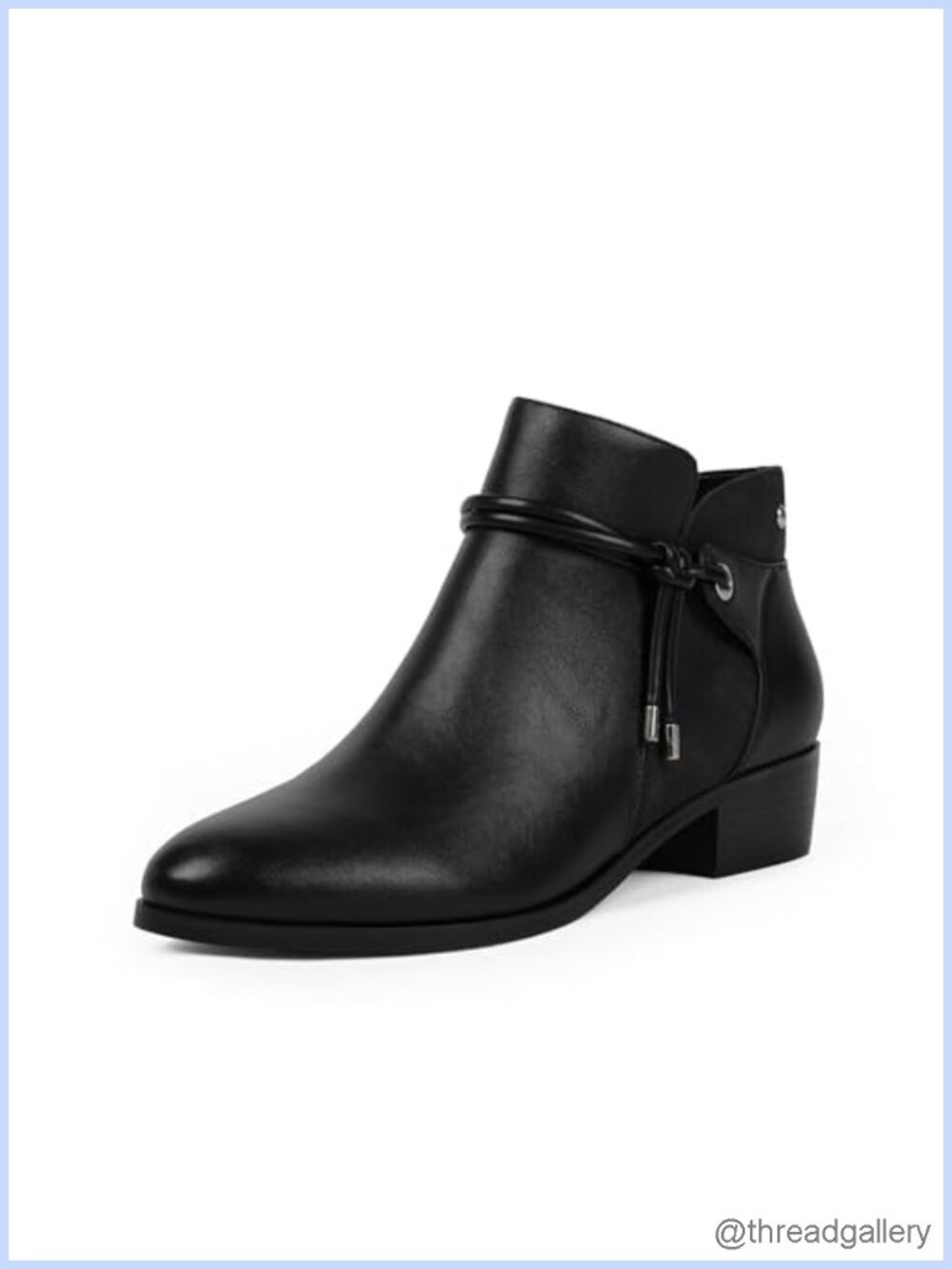 Faux Leather Ankle Boots Low Heel Round Toe Side Zip Booties